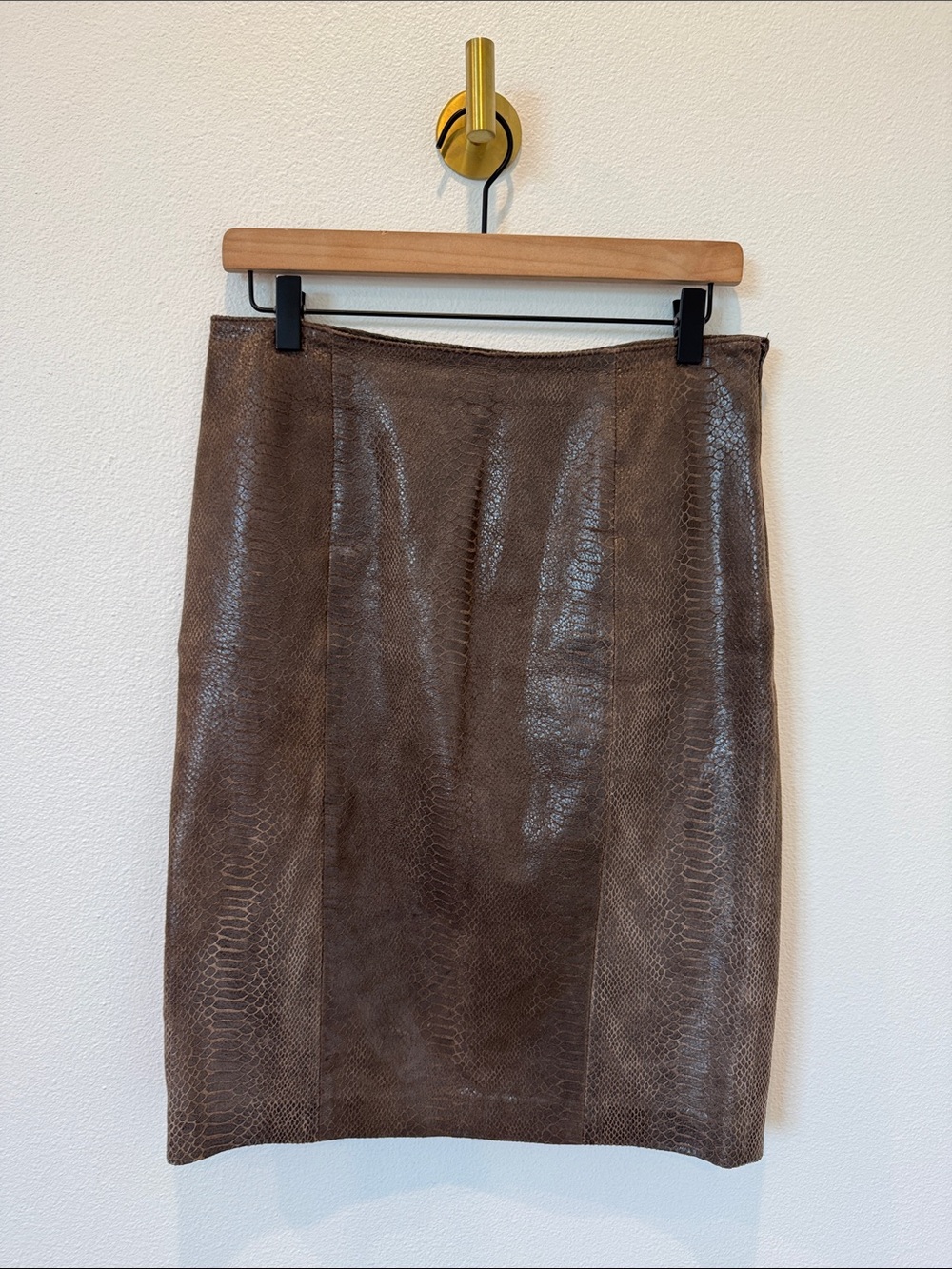Vintage Thalian Brown Leather Snakeprint Pencil Skirt Size 6